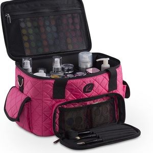 Quilted Makeup Artist Cosmetic Travel Bag with Storage Pocket, Removable Pouches